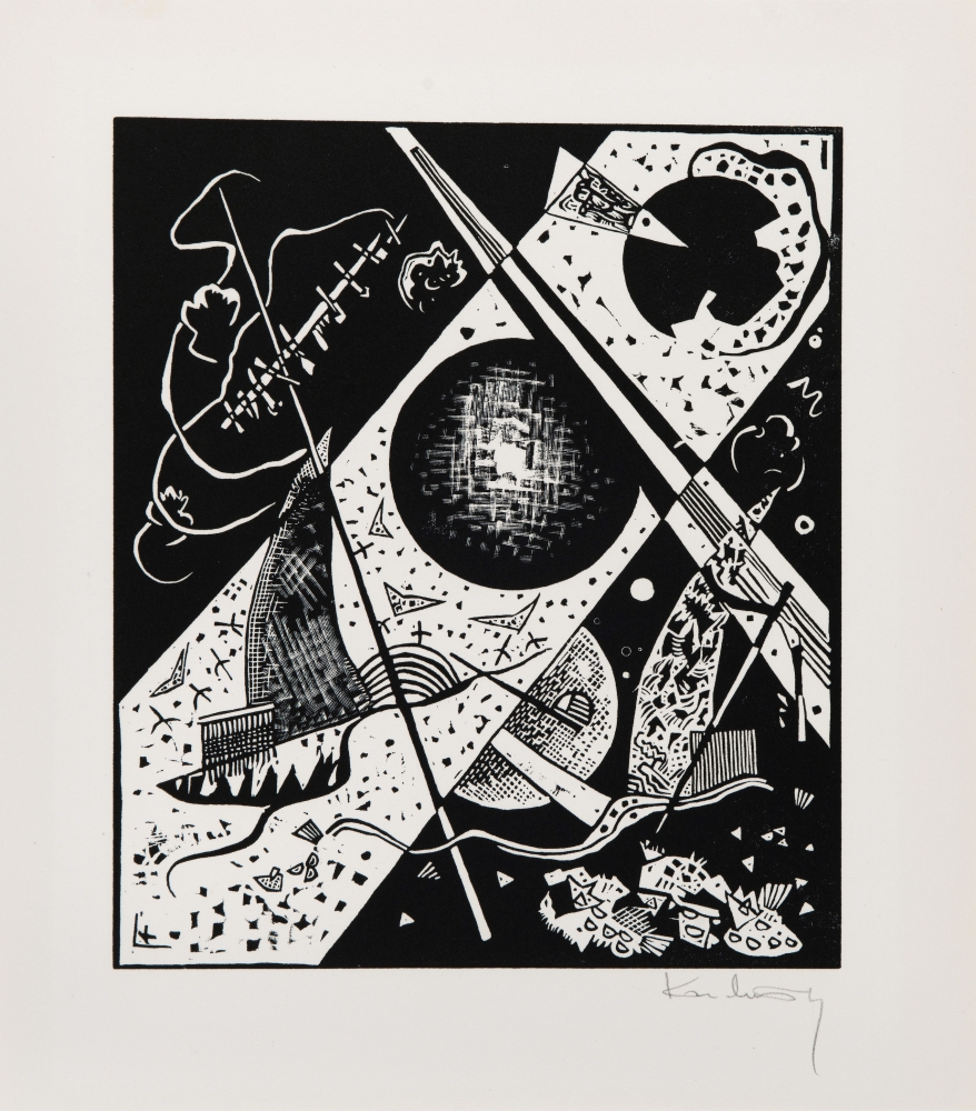 Wassily Kandinsky (1866&amp;ndash;1944)

Portfolio of&amp;nbsp;Kleine Welten (Small Worlds), 1922 (no. VI)

Woodcut on paper

Sheet: 14 x 12 1/3 in. (35.56 x 31.3 cm)

Image: 10 3/4 x 9 1/3 in. (27 x 23.7 cm)

Initialed&amp;nbsp;lower left on stock: VK

Signed lower right: Kandinsky

(Roethel 169)